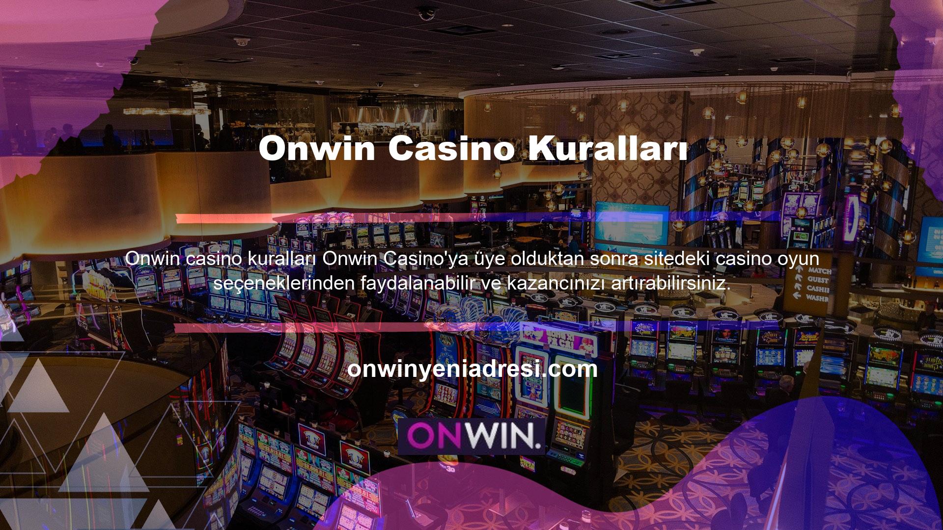 Birçok casino tutkunu tarafından kullanılan Onwin sitesinde casino oyunları oynayarak para kazanmak için casino oyunlarında başarılı olmanız gerekmektedir